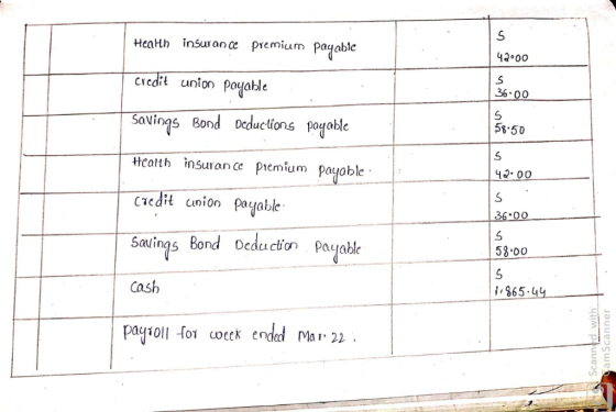 Heath inSur ancc premium payable credit union poyable SaVio 4 00 36.00 5 Savings Bond Deduections sorobte 53.50 5 42-00 tcalt