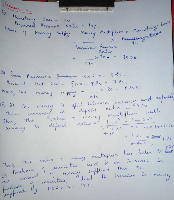 nablem 4 Mantany Base- lo0 Reanired Reserve Ratio Value 1Menoy butplyManey Matplier Menetary Bade Bate Manatany 96 Raquirad R