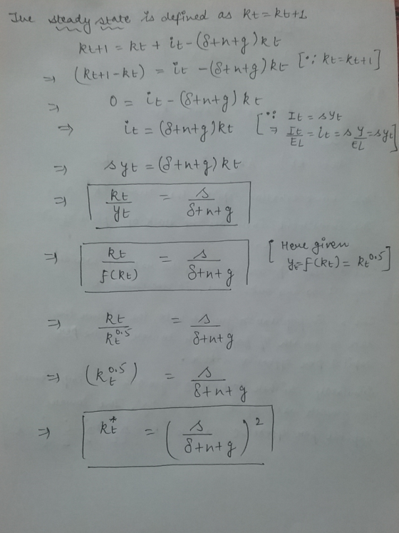 as Rt kG+1 Jue dtrady state is olafined te -(Stntg)ke i ke-keti (REHI-RE) 0 i6-(8tntg) ke it = (8tntz)kt L It =s YE EL EL Rt