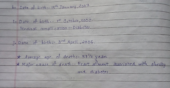 15th Januany2a0 Date at hirth h 2000 iDate ot birth tActober, Medical complication-Diahcter Date ot birth 3d April,2a06 Averz