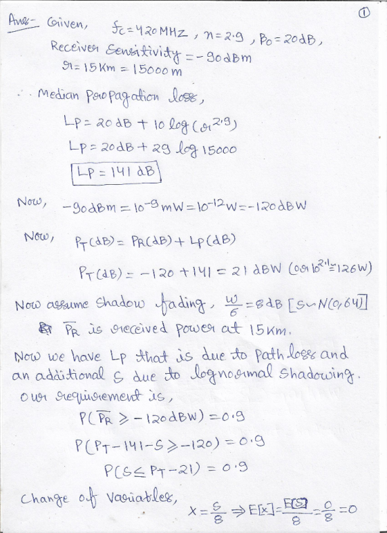 = 1.5 Km-1 5000 m LP-141 dB Now Now assume Shad010 Yfadi Now we have Lp thot is due to Path losse and an adkitional due to lo