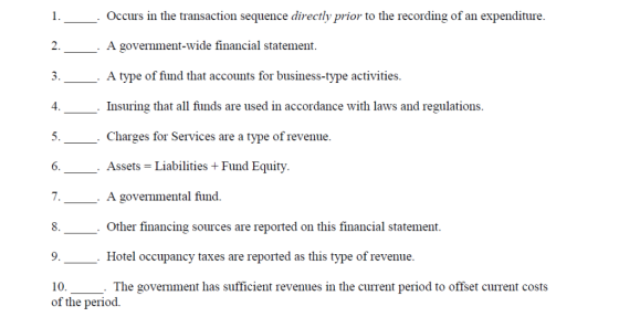 1Occurs in the transaction sequence directly prior to the recording of an expenditure. 2. 3.A type of fund that accounts for