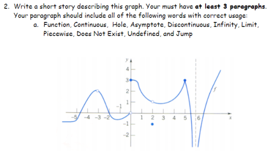 2. Write a short story describing this graph. Your must have at least 3 paragraphs. Your paragraph should include all of the