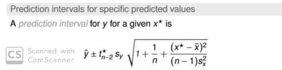 Prediction intervals for specific predicted values A prediction interval for y for a given x is 1 (x* - x)2 )11+-+ x ESI scan