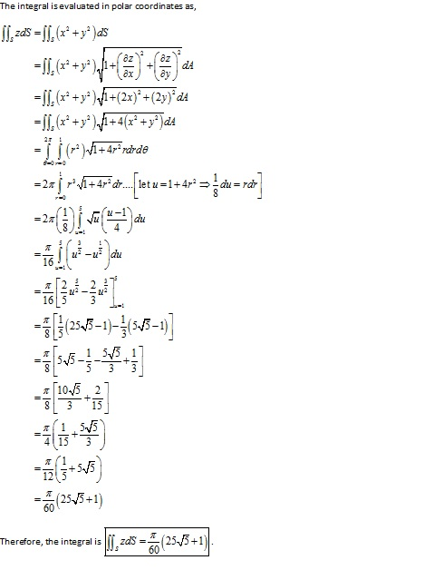 The integral isevaluated in polar coordinates as, 16 u-u 16L5 3 위취25.5-1)- (515-1) π「10-15 , 2 | 83 15 ·半) 4 15 (25,5+1) 60 T