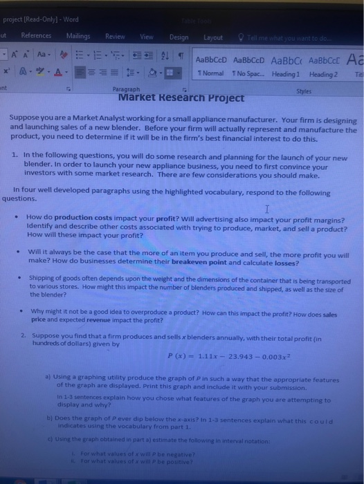 project [Read-Onlyl- Word ut References Mailings Review View Desin Layout 1 Normal 1 No Spac.. Heading1 Heading 2 Ti nt Parag