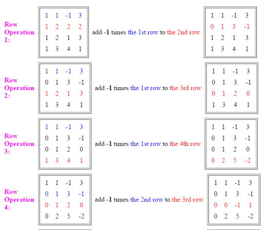 -1 3 1 3 Row Operation 1: 1 2 2 2 add -l times the 1st row to the 2nd row 3 1 3 -1 2 1 1 2 1 3 1 3 1 3 4 1 4 1 1 -1 3 1 -1 3