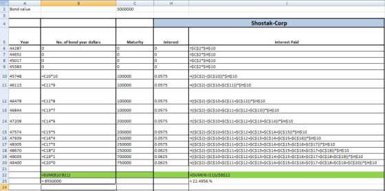 2 Bond value 3000000 Shostak-Corp 4 Maturity Year No. of bond year dollars Interest Interest Paid sc$2*SH$10 6 44287 - -SC$2