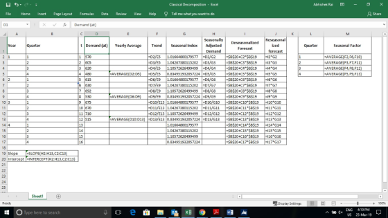 日か Classical Decomposition Excel Abhishek Rai X File Home Insert Page Layout Formulas Data Review View Help Tell me what you