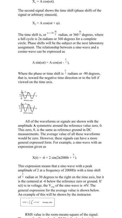 X,-A cos(cot). The second signal shows the time shift (phase shift) of the signal or arbitrary sinusoid, X, A cos(cot + ф). T