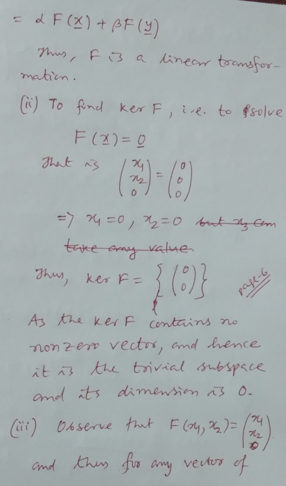 matiin () To find Ker F, ie to fselve F (2)=- 0 hu, ker F A5 大 kerF contains no t)e serve