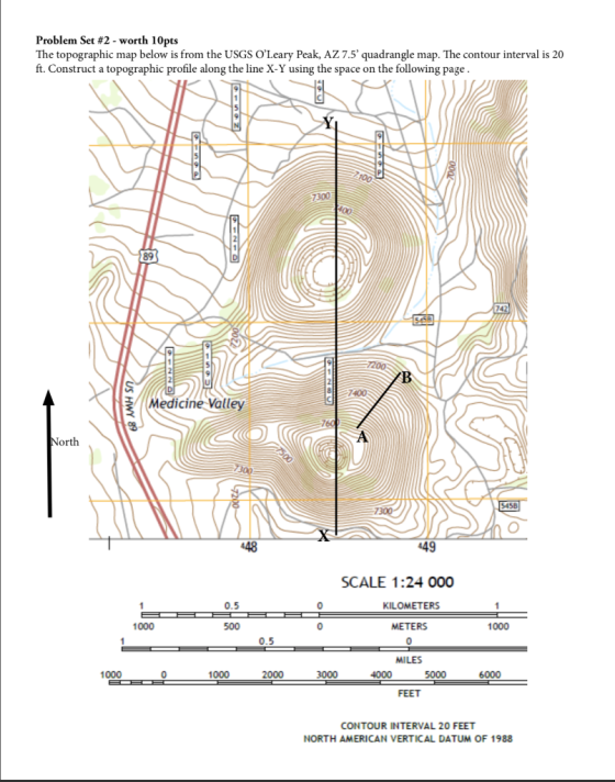 Problem Set #2-worth 10pts The topographic map below is from the USGS OLeary Peak, AZ 7.5 quadrangle map. The contour inter