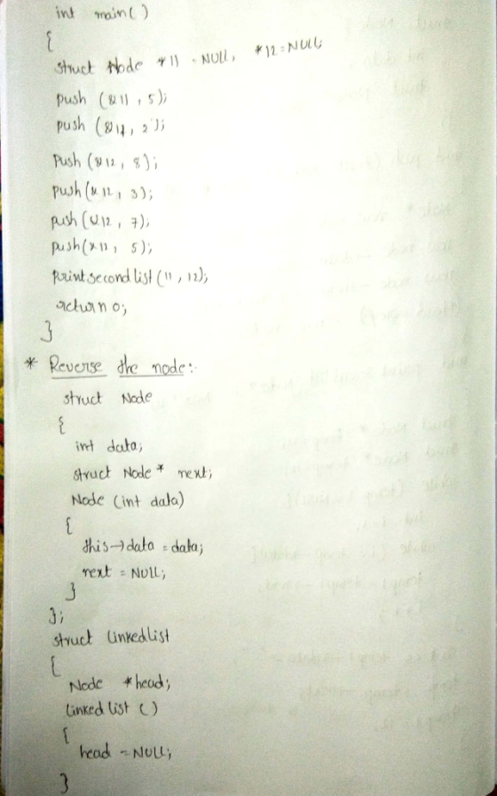 in mint) push () push (4, 2) Push (ม12, 8); push(n, 5), Roiwt Second ist (,) 米Reverse de mode int dato sruct Node * mext Node