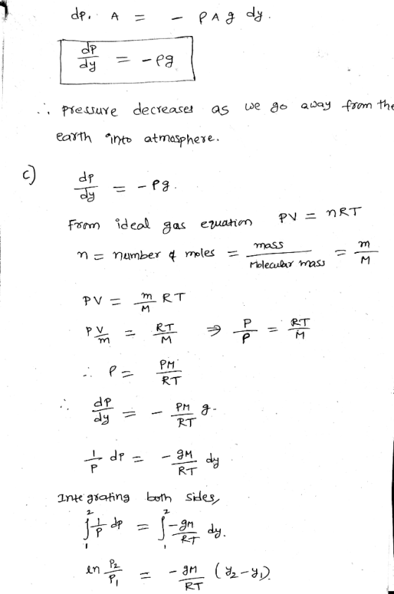df Pse ue decrease as Uve ao avay -from earth nto atmasphere. Form idcol gas euahm m - number 4 meles olecul nnass m RT RT PM