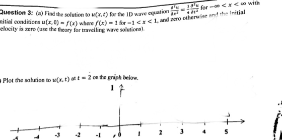1du for-oo < χ < oo with uestion 3: (a) Find the solution to u(x. t) for the ID wave equation se and the initial initial ; t