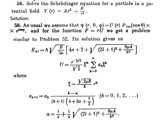58. Solve the Schrödinger equation for a particle in a po- tential field V (r) =AP + 58. As usual we assume that (r, θ, φ)-U