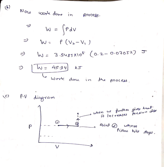 Now uworkdone in pnocegs dv W P (V2-V,) o. 2- 0.020r2 W3 SugsKlo 4S-94 kJ dhe Work donu in pnoces P-V diagram Jurther give he