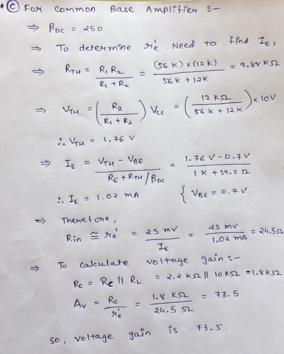 乗(C) Fox Common Base AmpPf er g- 12 KS2 xlov TH 56 k 12K → These f ort e , as mv 24.5sn. JE → To calculate vo It tuge gain®.