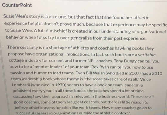 CounterPoint Susie Wees story is a nice one, but that fact that she found her athletic experience helpful doesnt prove much