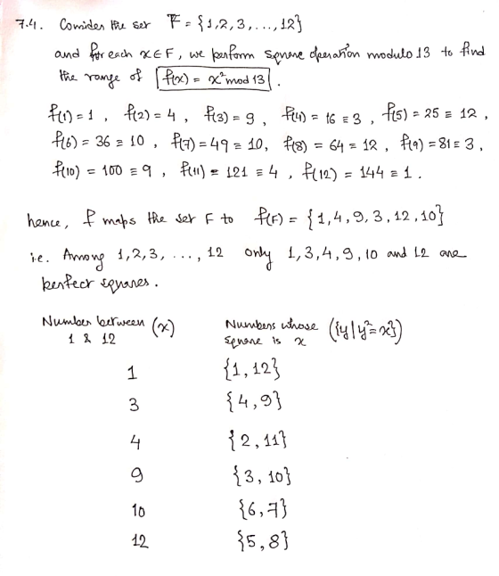 F-2,3,.12) 7.4 Comider sar entorm Senne oaeranon wodulo 13 to And each EF and We herange )xmod 13 25 E 12, F)49 10, f8 = 64=