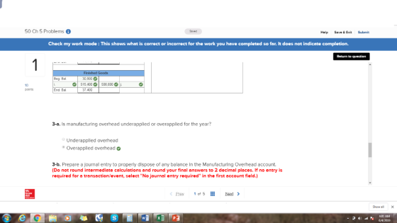 50 Ch 5 Problems Help Save & Exit Submit Check my work mode: This shows what is correct or incorrect for the work you have co