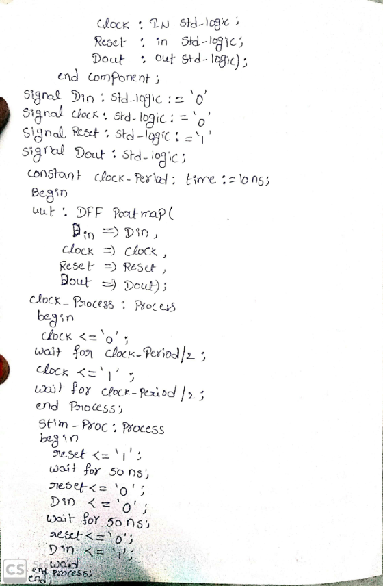 Dout out std-logic) end Compone nt Signal clocK . Std-logic : = 0 Sig Dout: Std-logic; constant clocK-Pes l: ime :onsi Begin
