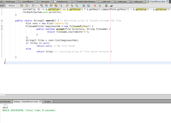 d thanks.jsp A d UserDB.java A Userjava 0D 。 web.xml ·면 EmailList.txt EmailListServlet.java index.jsp index.jsp CountoOccur.j