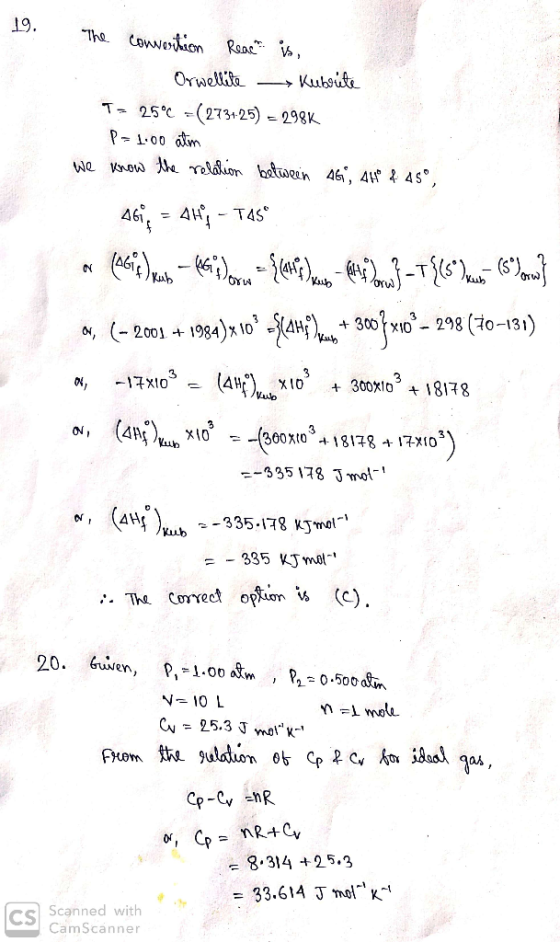 т- (273+25)-298K. 25°C Kub , (20+1948(10-131) XIO2 30187 410 oN, 4 335.178 Kjml Kub = _ 335 KJmot N-10 L 8.314 25.3 Cs Scanne