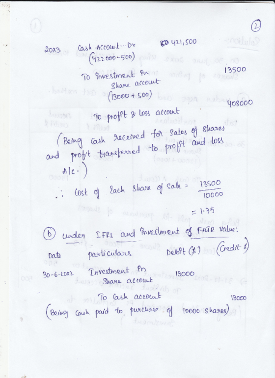 421,SOo 22000 500 To vestment fn 13500 ghaore accout B000 Soo 0800o To proftloss accout Bena (ash eceived or Sales et shane a