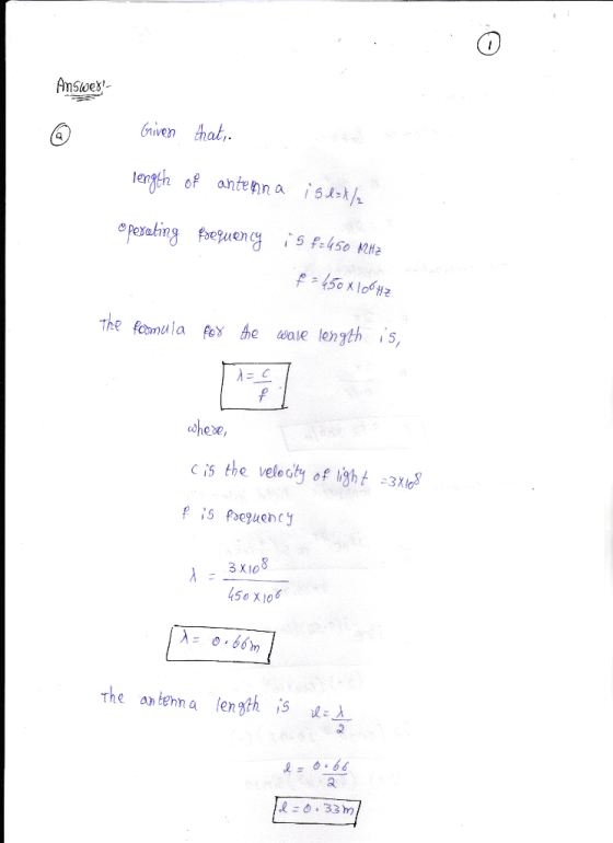 Answex! Given hat length of antepn a isk/ foesueny 5 Pe450 H 150KloHz The fomula lenyth is 4ave eshere c i5 the velooty of P5