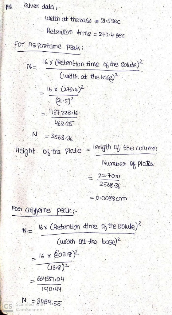 Glven data, width at thebase21.5Sec Retention time=242,4 sec V 4 Y (eetension fine cy thte Salutey Cuudth at the bose) 6 x +)