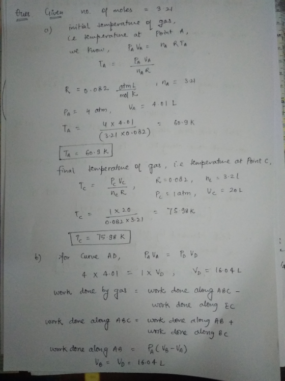 of moles initial lemperature of gas, erparaune Pa VA= Oues Given 3 21 no. Peirt A, fune at nRTA Kvow, we P VA TA = inA 3.21 R