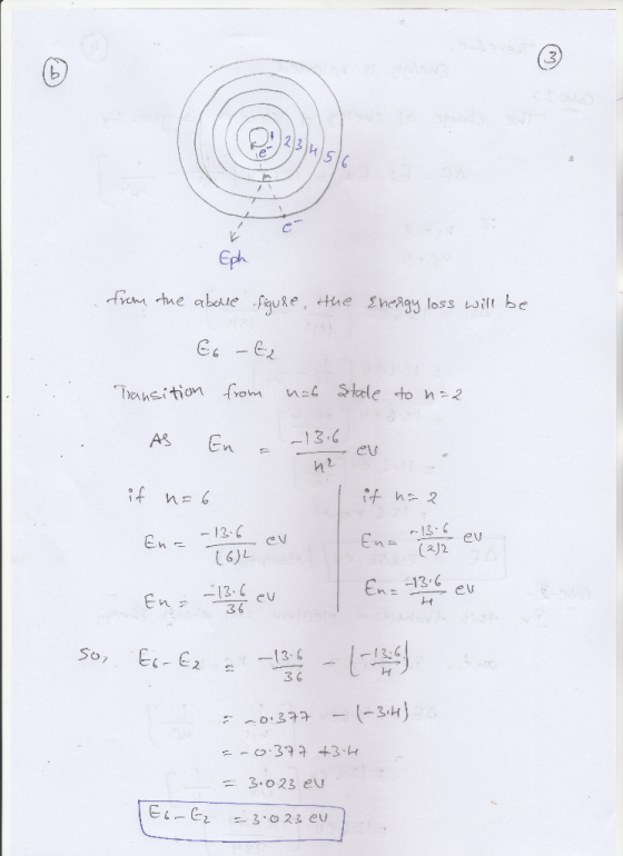23 H5 Eph frem tue abele fique the Enerqu loss wit be Slle to h 2 Tansition from -13.6 AS En r13.6 -13-6 En= C.V En = (22 6)2