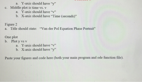Y-axis should have y a. c. Middle plot is time vs. v a. Y-axis should have b. X-axis should have Time (seconds) Figure