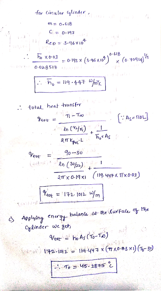 for Civcular Gylinder, m o.618 0 618 41 0.028517. : total heat transfr Ti-To geot = As TIDL o 30 n (30p) plyina e Cylinder we