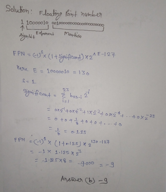 Solution: Floating rent numbe AE-127 here. E- 10000010 =}30 t 드 0.1.25 130-127
