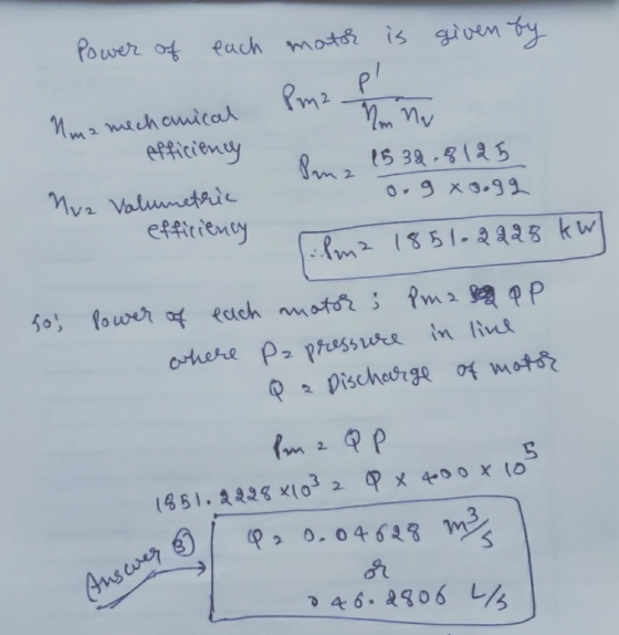 Power of each mote is given y Pmz P m 2 efficieney effitieney &m 51- Q g28 kw 50 f0wer a Rach at ahere pz assra in liua Disch