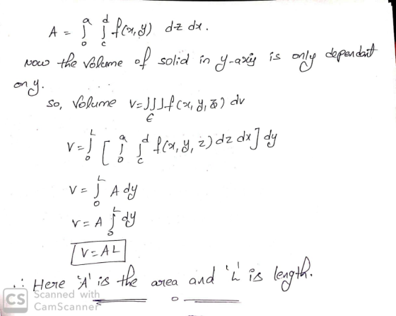 d군 d , is onl of solid 1 So, Volume v- O C VA L . Here 낫 is area andん込(eng Scanned with CamScannei