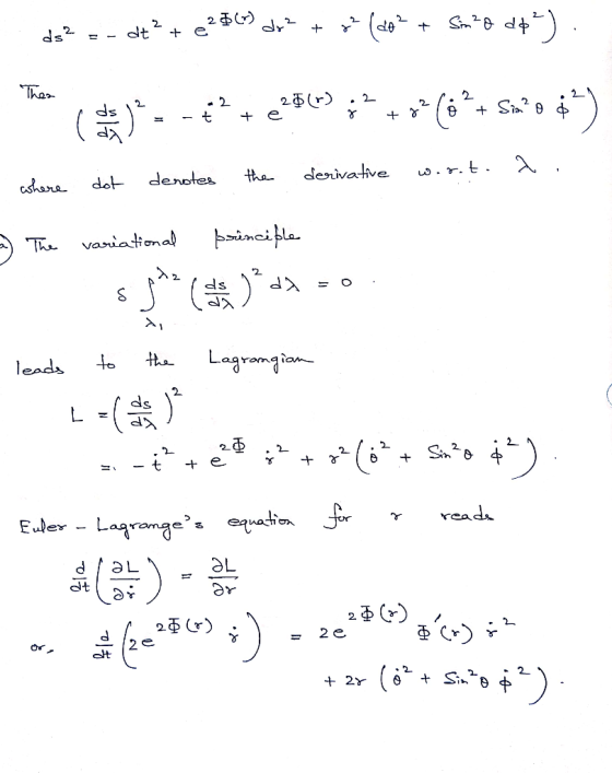 ds2 dt Tha 2 2(r) 2 + SaA X derivative the denotes dot cshara imei pla vaniational The 2. ds Lagramtam tha to leads ds ( 2 re