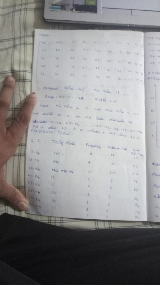 10 a 12 AARAY 41 7 33 HISTO FREG 72 minValu 13 waxinum welth 0 120 Range = 1-13 ma Val 3 and Sunee tabe untervs as and aretik