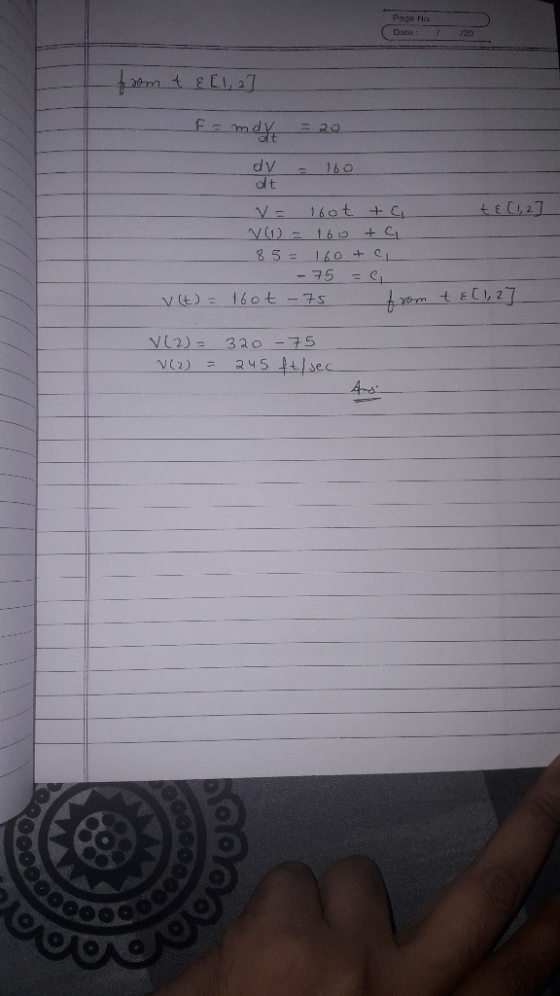 Page No. Date nt eEI, 27 fam 20 dv dt 160 160t +C tE 127 + Ci 35 - 75 m tC127 VE):16ot-7s VL2) 320-75 245 41sec NC2) =
