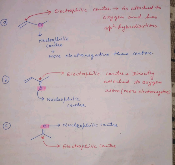 As atta clad to Electroplilic centre ORygen and as p2-ybaidizatior Nucleofluilic ceritre Move electronegathve +han carton Ele