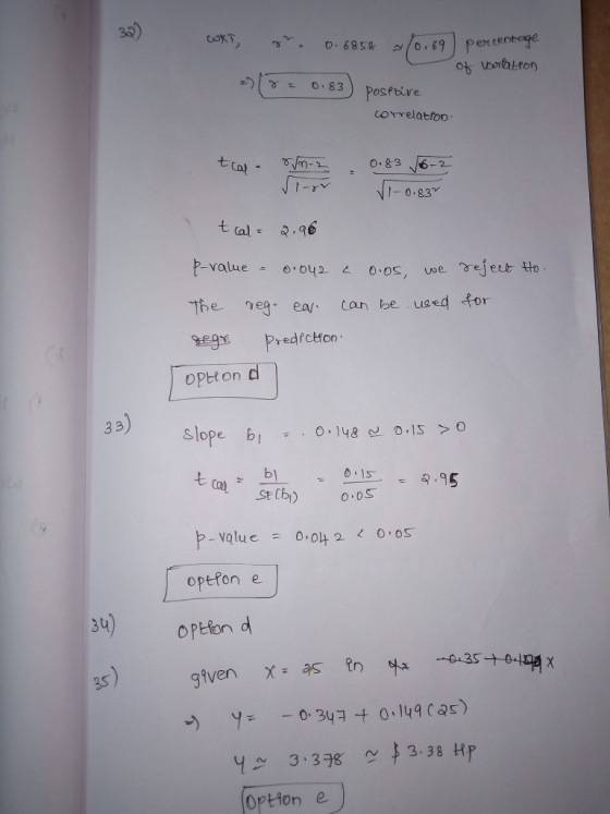 35) correlatfoo 1-0.83 The neg- ea can be ueed for e Predfcton 33) t (b) 0.0% value 0042 < 0,05 opefon e Option d 3s) gtvern