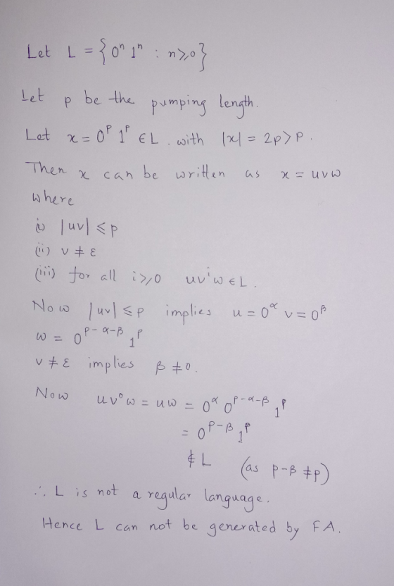 - 0rm0 Let L=o 1 Let p be the pumping lengh. Let -0 1 EL ith (지= 2p>P Then x can be writen as here luvlp uviwEL for allio Now