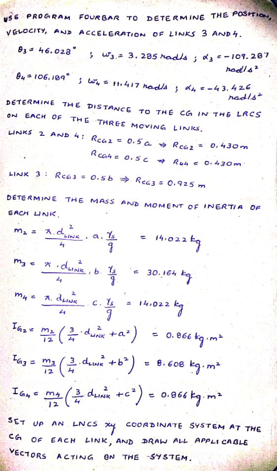 DETERMINE THE POSITION TO S6 PROGRAM FOUR BAR OF LINKS 3 AND 4. ACCELERATION VELOCITY, AND w3. 3. 285 Hadls : li - -109. 287