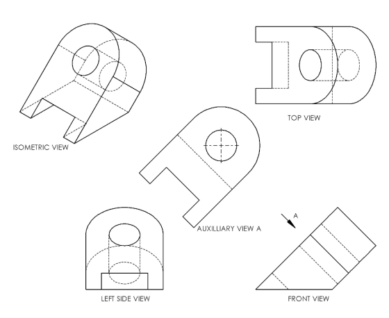 1op TOP VIEW ISOMETRIC VIEW AUXILLIARY VIEW A LEFT SIDE VIEW FRONT VIEW