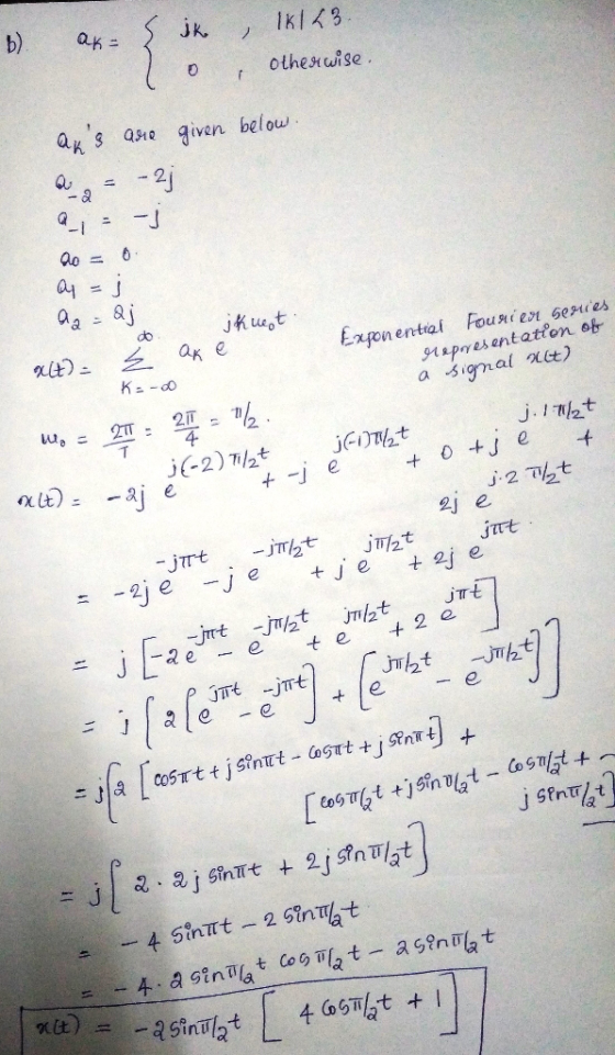 b). jK. IkIく3 / othestwise iven below -2j -J a1 = J aj jut do Exponential Fousien seues 91apresentation of a sigmal nct) ake