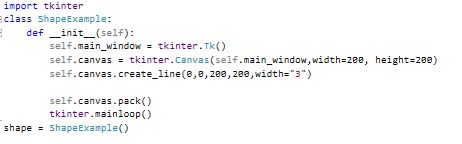 import tkinter class ShapeExample: def init__(self): self.main_window-tkinter.Tk) self.canvas-tkinter.Canvas(self.main_window