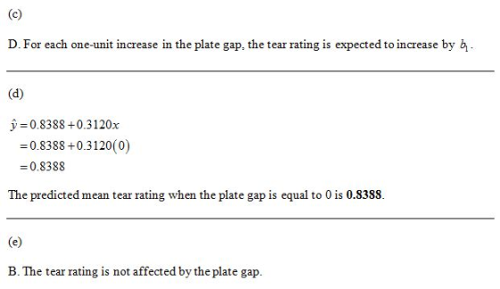 D. For each one-unit increase in the plate gap, the tear rating is expected to increase by b 0.8388+0.3120x -0.8388+0.3120(0)