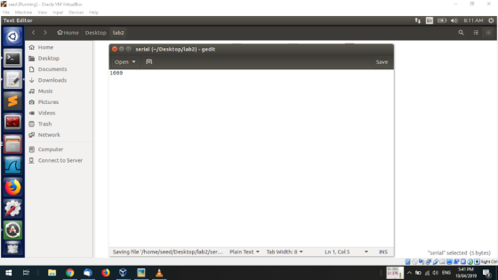 seed [Running) - Oracle VM VirtualBox File Machine View Input Devices Text Editor Help t E )8:11 AM Home Desktop lab2 屳Home s